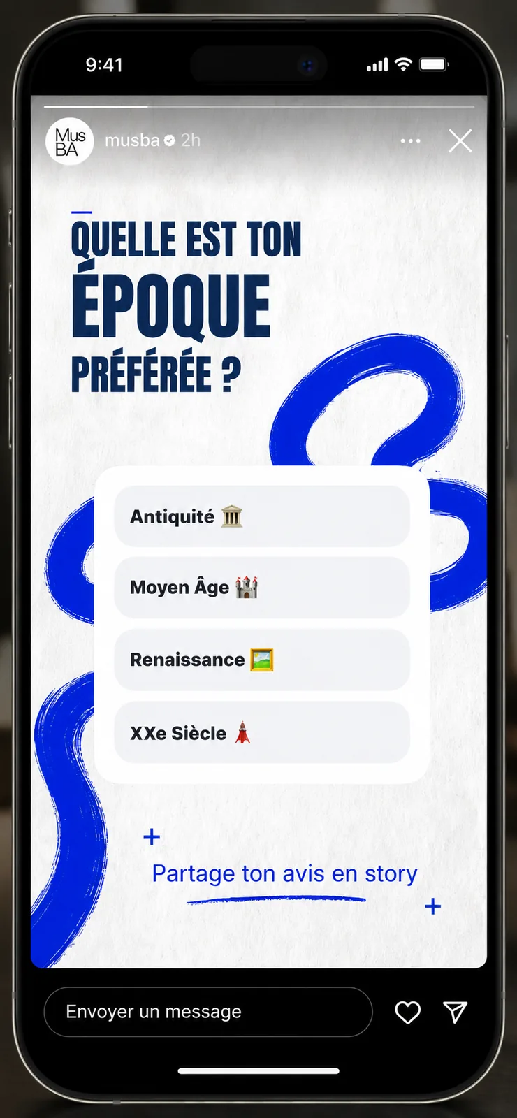 Story Instagram avec sondage sur l’époque préférée